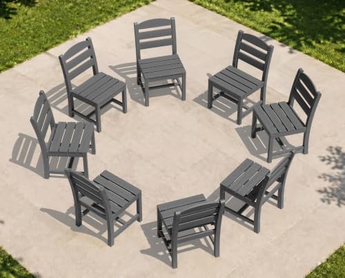 KINGYES Outdoor Armless Dining Chairs Set of 8,HDPE Patio Chairs,Grey by KINGYES