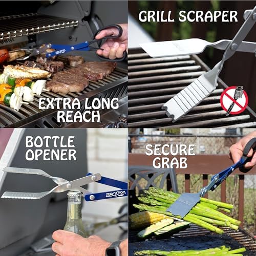 BBQ Croc 3 in 1 Barbecue Tool 18-inch - Light and Long Tongs, Spatula and Grill Scraper (Blue) (18 inch Without Flashlight) - Image 2