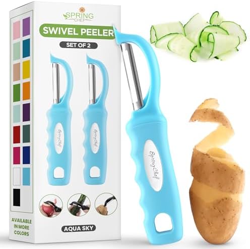 Spring Chef Swivel Potato Peeler with Soft Grip Handle, Set of 2, Aqua Sky by SpringChef