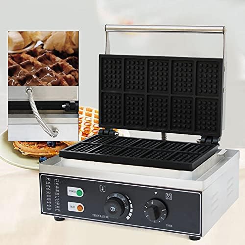 10-Slice Commercial Waffle Maker, 1500W Electric Waffle Machine, Stainless Steel Waffle Iron Baker with Non-Stick Coating, 122-572℉ Temperature Adjustable - Image 6