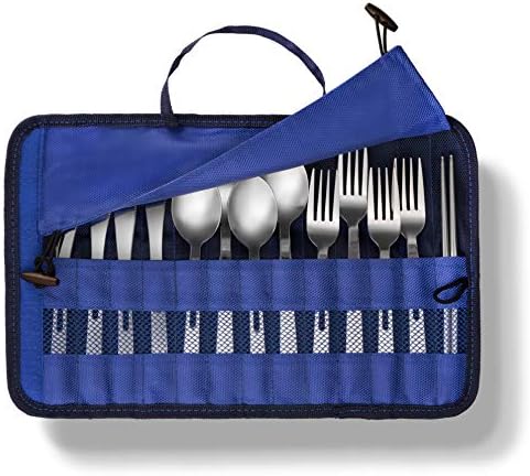 13 Piece Stainless Steel Family Cutlery Picnic Utensil Set with Travel Case for Camping | Hiking | BBQs - Includes Forks | Spoons | Knifes | Chopstick, Plus Nylon Commuter Case (Dark Blue) - Image 6