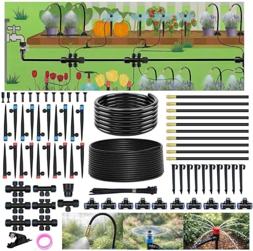 240FT Drip Irrigation System for Garden: Quick Connect 1/2" OD 5/16" ID PE Main Tubing Automatic Sprinkler Kit Adjustable Misting Part 1/4" Watering Hose for Outdoor Raised Bed Plants Flower Yard by Unknown