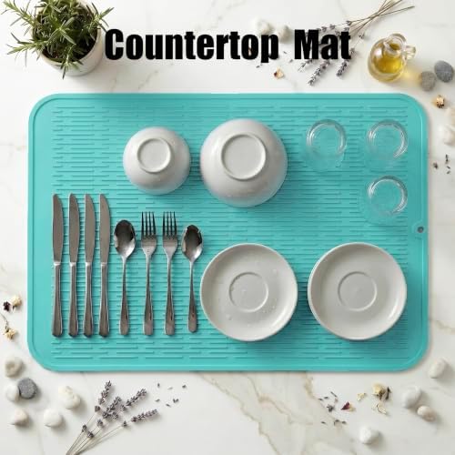 MicoYang Silicone Dish Drying Mat for Multiple Usage,Easy clean,Eco-friendly,Heat-resistant Silicone Mat for Kitchen Counter or Sink,Refrigerator or Drawer Liner Mint 4XL 32 inches x 18 inches - Image 3