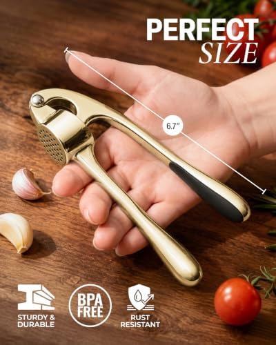 Zulay Kitchen Metal Garlic Press Garlic Mincer Tool Stainless Steel, Gold - Image 2