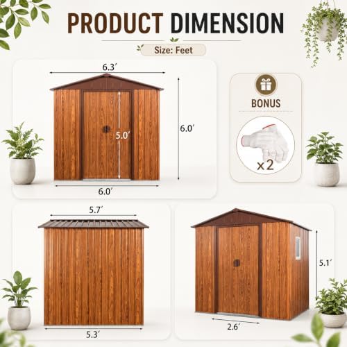 6x6 FT Outdoor Metal Storage Shed with Lockable Sliding Doors,Foundation - Image 4