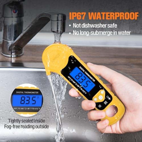 AMMZO Meat Thermometer Digital, Instant Read Food Thermometer - Waterproof w/Backlight for Cooking, Candy, Deep Fry, BBQ, Grill, Candy Making Accessories, Gifts for Men Women(Yellow) - Image 3