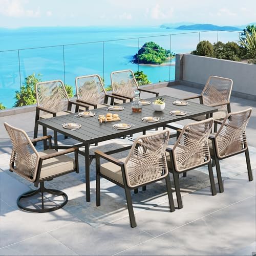 SUNSHINE VALLEY 9pc Patio Dining Set, 83" Metal Table & 8 Rattan Chairs by SUNSHINEVALLEY