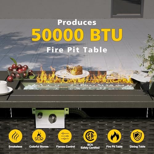Aoxun Patio Furniture Set with Fire Pit Table, 8 Piece Outdoor Sectional Sofas, Wicker Rattan Outdoor Furniture with Thickened Cushion for Backyard, Garden Peacock Blue - Image 4
