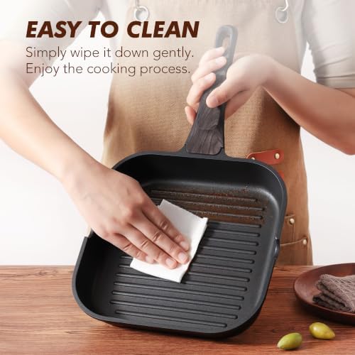SENSARTE Nonstick Grill Pan for Stove Tops, Versatile Griddle with Pour Spouts, Square Big Cooking Surface, Durable Skillet Indoor & Outdoor Grilling. PFOA Free, 9.5 Inch - Image 5
