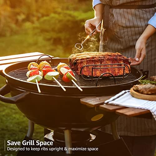 Sorbus Rib Rack for Smoking, Grill Roasting Stand (11", Black) - Image 2