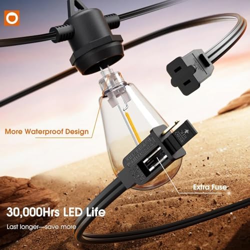 addlon 100FT Outdoor String Lights LED Waterproof Patio Lights with 32 Edison Dimmable Bulbs Shatterproof Hanging Lights for Outside Cafe Bistro Garden Balcony Porch Yard Gazebo Deck 2Packs*50FT - Image 3