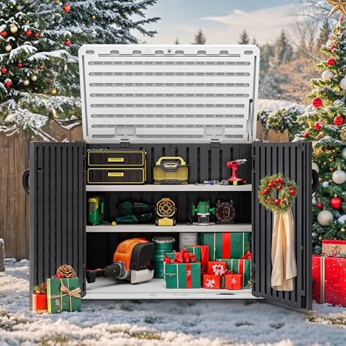 YITAHOME Outdoor Resin Storage Sheds with X-Shaped Lockable Door, 39 in Height Lockable Waterproof Horizontal Shed w/o Shelf, Easy to Assemble Shed Storage for Garden Tools, Dark Gray by YITAHOME