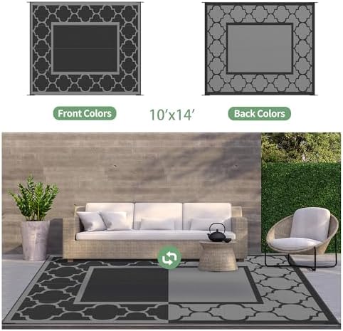 GENIMO Outdoor Rug, Waterproof Plastic Rugs 10'x14' for Camping Blue Gray - Image 5