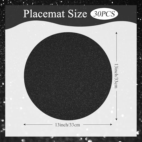 30 PCS Black Paper Placemats Round Place Mat Glitter Disposable Paper Chargers Party Tablemats for Halloween Birthday Wedding Bachelorette Party Dinner Table Decor (13x13inch) - Image 2