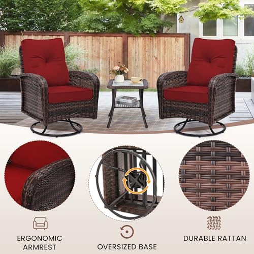wildformers Luxury Outdoor Swivel Wicker Glider Patio Chairs with Table Set - Image 5