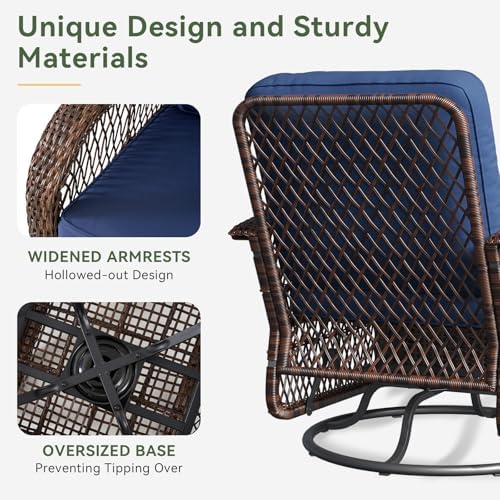 Aoxun 3 Pieces Patio Furniture Set, Patio Swivel Rocker Chairs Set of 2, Wicker Outdoor Bistro Set with Rocking Chair, Thickened Cushions and Table for Porch (Blue) - Image 5