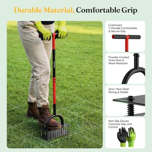 Grenebo Lawn Aerator Manual Aerator Lawn Tool with 16 Spikes, Black Red - Image 7