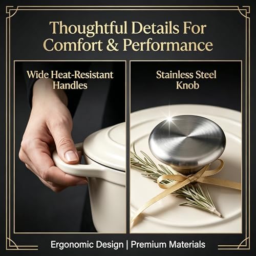 QuliMetal Enameled Cast Iron Cookware Set, 5-Piece Pots and Pans Set with Lids, Skillet, Frying Pan, Saucepan & Dutch Oven for All Stovetops, PFOA Free, Ideal for Sourdough Bread Baking - Image 5