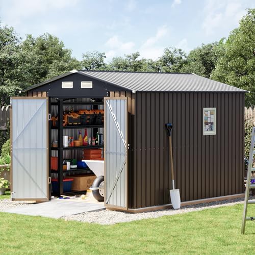 10 x 8 FT Storage Shed with Floor Frame for Backyard, Brown by Unknown