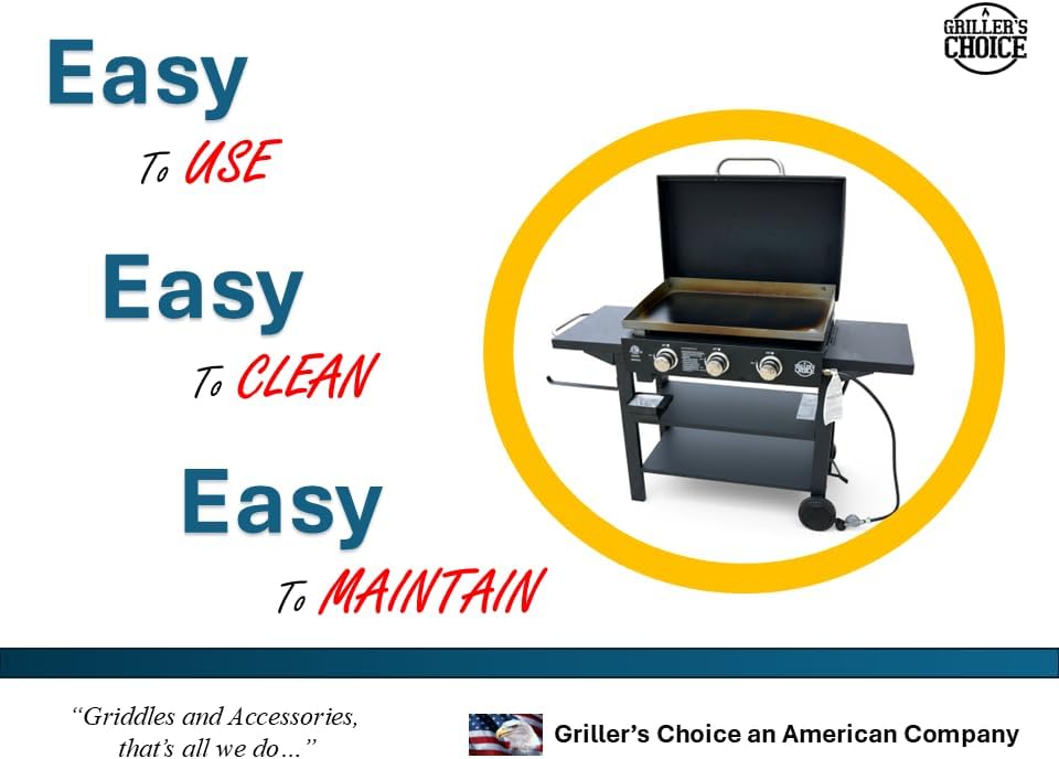 Griller's Choice Gas Griddle with Hinged Hood & Wind Guards, 4 Shelves, Propane Griddle for Flat Grills Outdoor Cooking, Front Grease Management, Steel Flattop Grills Surface, Precision Heat Control - Image 2