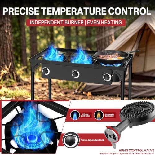 3 Burner Propane Camp Stove | 225,000 BTU | High Pressure Gas Burners - Image 3