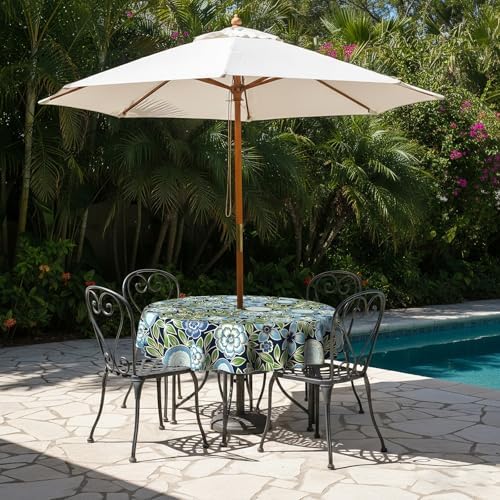 LVTXIII Round Outdoor Tablecloth with Umbrella Hole and Zipper, Water-Repellent 60 Inch Patio Table Cover for Bistro, Garden, Patio & Picnic, Botanical Blues - Image 5