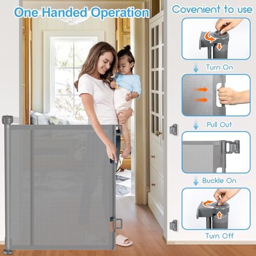 EZIGO 120 Inch Retractable Baby Gates Extra Wide Reinforced Baby Dog Gate - Image 5