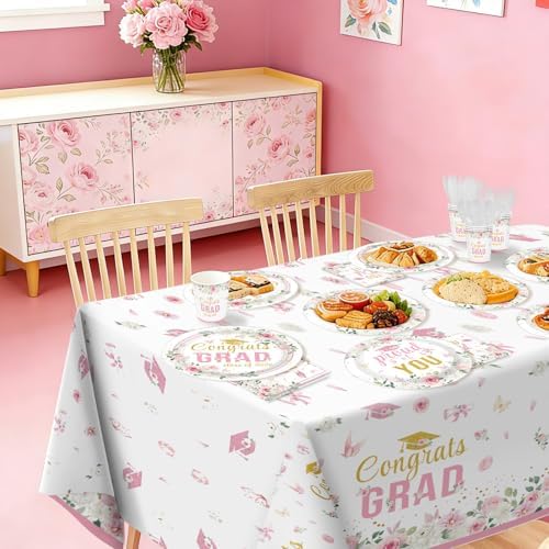 170 Pcs Graduation Pink Floral Party Decorations, Serves 24 - Image 7
