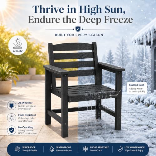 Patio Dining Chairs Set of 2, All-Weather HDPE Outdoor Dining Chair with High Back, Stackable Heavy Duty 400 lbs Lawn Armchair for Backyard Deck Porch Table, Black - Image 6