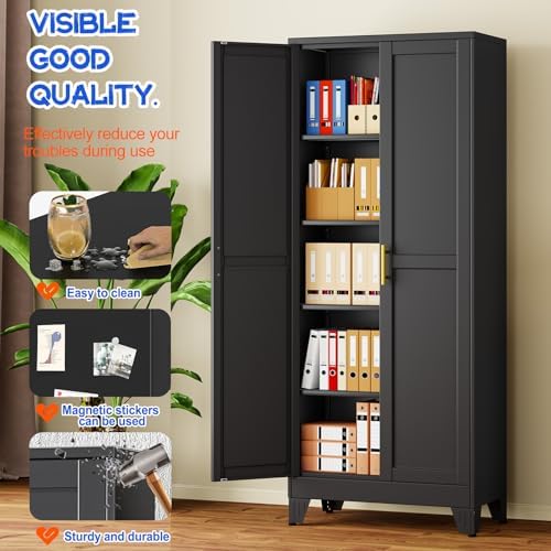 GAIOUS 71''Tall Metal Garage Storage Cabinet,File Cabinet with Door and Adjustable Shelves, Outdoor Steel Tool Cabinet for Home,Office,Warehouse,Garage,Black - Image 3