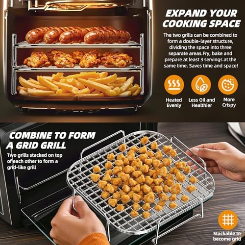 HONYAO Air Fryer Rack Square 8'' Accessories, 2pcs Stainless Steel Grill - Image 4