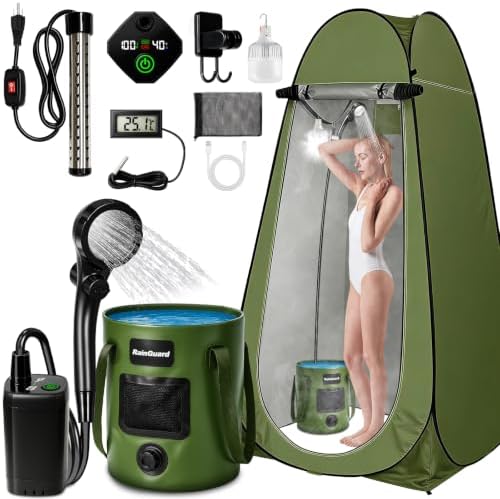 Portable Shower for Camping, 6000mAh Rechargeable Camp Shower Pump with Large Capacity Foldable Bucket, Filtered Shower Head, Outdoor Camping Shower Kit for Travel, Pet Bath, Car Washing by Unknown