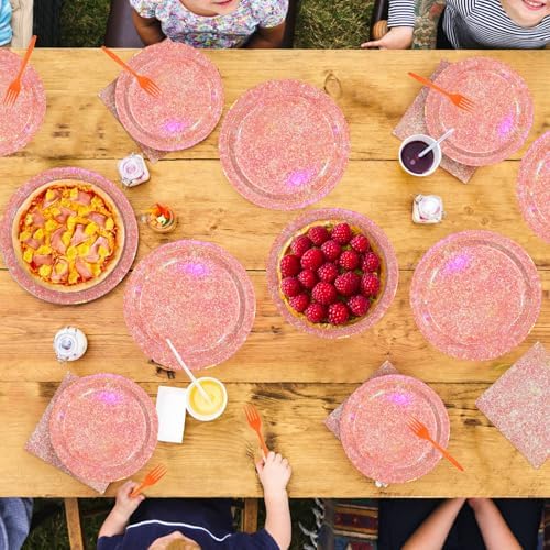 96Pcs Iridescent Rose Gold Birthday Party Decorations, Serves 24 - Image 7