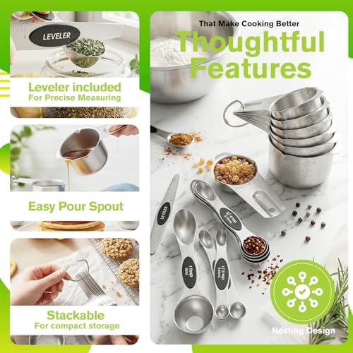 ChefAide Magnetic Measuring Cups & Spoons Set of 15 with Leveler - Image 6
