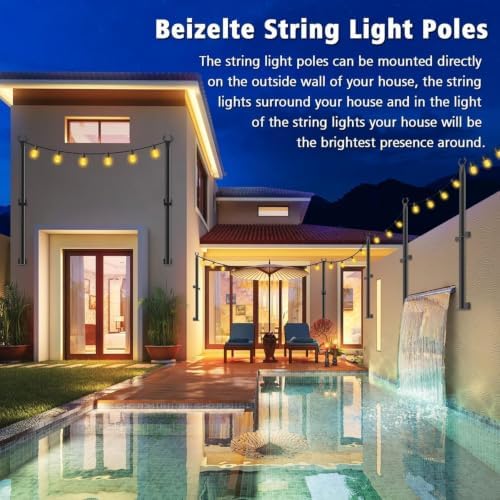 Beizelte 10 Pack 5Ft String Light Poles,Outside String Lights,Outdoor Light Poles,Metal Poles Stand for Patio,Backyard,Deck - Image 3
