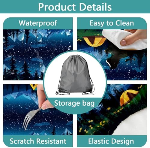 Camping Picnic Table Cover with Bench Covers, Camping Essentials, Forest Campfire Tent Flowers Outdoor Table Covers, Waterproof Windproof, Fitted Tablecloth Cover with Elastic Edge, 3 PCS, 30x72 Inch - Image 4