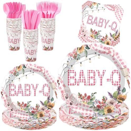 Havawish 120 Pcs Pink Flowers Party Tableware Bow Cherry Plates by Havawish