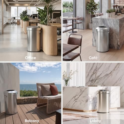EKO 16-Gallon Round Stainless Steel Open Top Trash Can, Large Commercial Waste Bin with Detachable Lid and Carrying Handle, Brushed Metal Garbage Bin for Home, Office, Restaurant, Restroom - Image 4