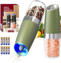 CIRCLE JOY Gravity Electric Salt and Pepper Grinder Set Automatic Salt and Pepper Grinder Set with LED Light, Battery Operated, Adjustable Coarseness, Large Capacity, for Home Kitchen BBQ, Green by CIRCLEJOY