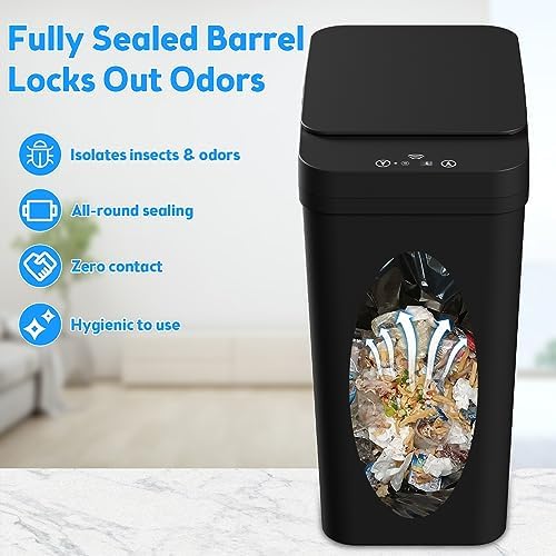 Bathroom Trash Can with Lid, KOEYLE 2 Pack 2.2 Gallon Automatic Touchless Garbage Can, Small Motion Sensor Smart Trash Can, Slim Waterproof Trash Bin for Bedroom, Bathroom, Office, Living Room (Black) - Image 6