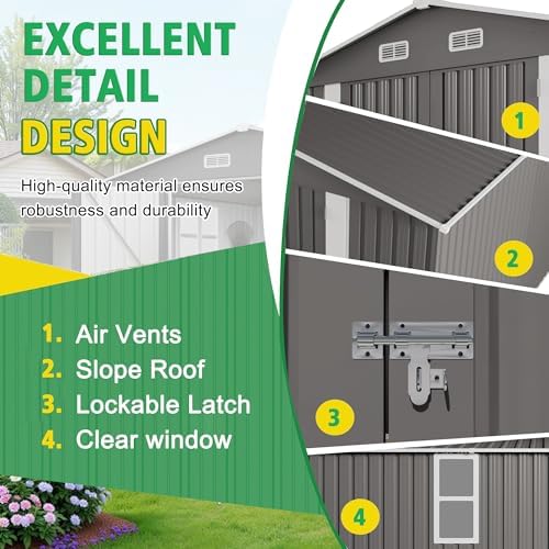 Metal Storage Shed 12x4FT Lean-to Outdoor Tool Shed with Double Doors, Galvanized Steel Frame Garden Storage Organizer, Hardtop Gazebo Combo for Patio Backyard Workshop Lawn Equipment Storage - Image 5