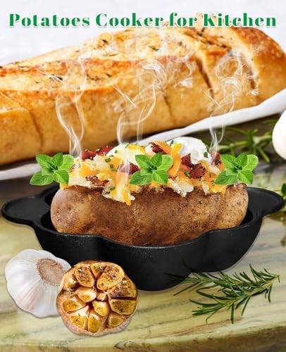 Pinra Pre-Seasoned Cast Iron Dutch Oven Pot, Potato Garlic Roaster Baker, Roasted Garlic Potatoes Cooker for Kitchen Oven or Outdoor BBQ Grill, Cast-Iron Ramekin Pot with Lid - Image 6