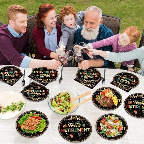 96 PCS Retirement Party Paper Plates Napkins Colorful Vintage Retirement Disposable Party Plates Dinnerware Set Retired Tableware Supplies for Men Women Goodbye Going Away Gatherings Decorations - Image 6