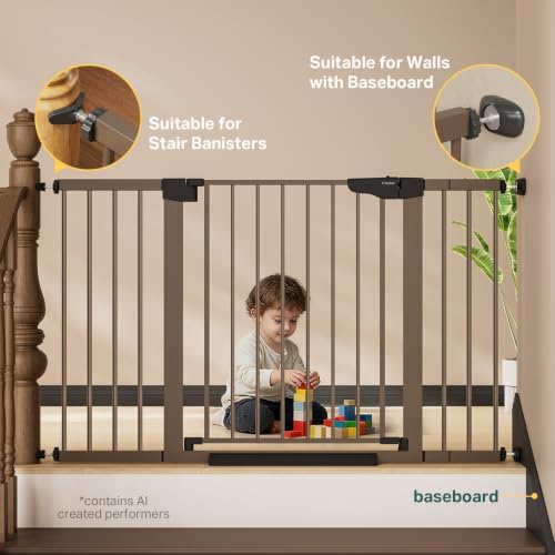 Cumbor 29.7-51.5 in Extra Wide Baby Gate for Stairs, Dog Gate Indoor Brown - Image 6