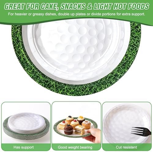 144 Pcs Golf Tableware Set for 24 Guests, Heavy-Duty 7" & 9" Paper Plates, Cups, 2-Ply 13" Napkins & Plastic Forks, Disposable Party Supplies for Game Day and Birthday - Image 6
