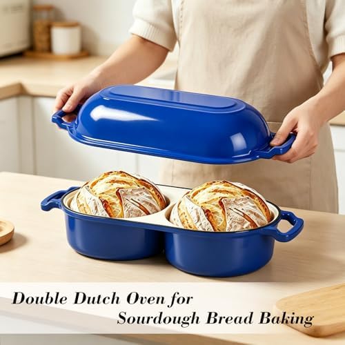 Dutch Oven for Sourdough Bread Baking, Enameled Cast Iron Dutch Oven Pot with Lid, 500°F Oven Safe Non Stick Sourdough Bread Pan, Dual Round Bread Loaf Pan for Homemade Cake Meatloaf - Image 2