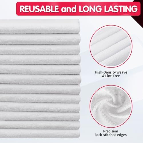 FIXSMITH White Microfiber Cleaning Cloth, Pack of 100, 11.5"X11.5" Cleaning Rags for Housekeeping and Kitchen, Reusable Shop Towels, Microfiber Towels for Cars, Lint Free, Scratch-Free - Image 3