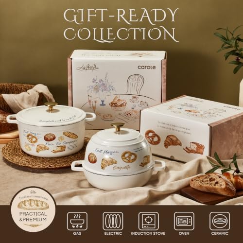 CAROTE Enameled Cast Iron Dutch Oven, 5QT Pot with Lid & Gift Box - Image 6
