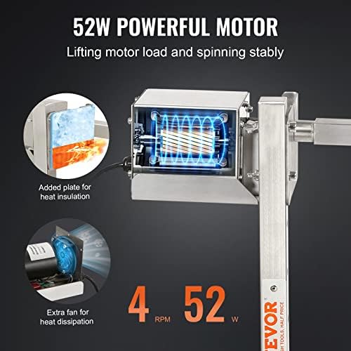 VEVOR 46" Electric BBQ Rotisserie Grill Kit, 132 lbs Capacity Heavy Duty Grilling Kit, Automatic 52W Motor and Height Adjustable Universal Roaster Stand, Stainless Steel Hexagon Spit Rod for Pig Lamb - Image 3