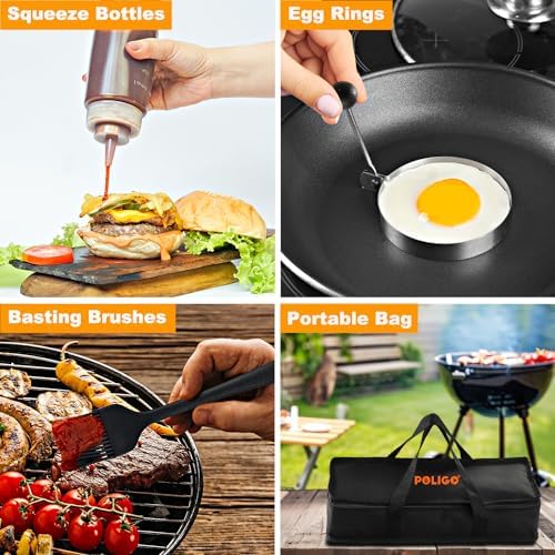 POLIGO 28PCS Griddle Accessories Kit, Flat Top Grill Accessories Set for Camp Chef, Grill Spatula Set with Enlarged Spatulas, Basting Cover, Scraper for Cooking Indoor or Outdoor Barbecue - Image 6